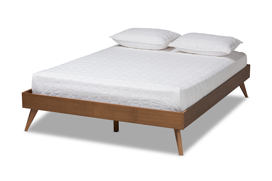 baxton studio lissette mid century modern walnut brown finished wood full size platform bed frame | Modish Furniture Store-2