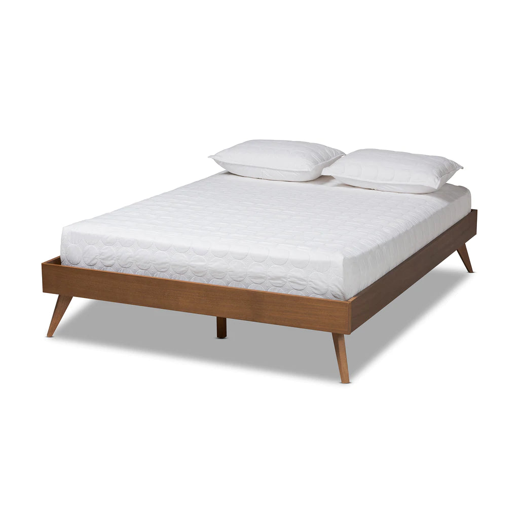 Baxton Studio Liliya Mid-Century Modern Walnut Brown Finished Wood Full Size Platform Bed Frame | Beds | Modishstore - 2