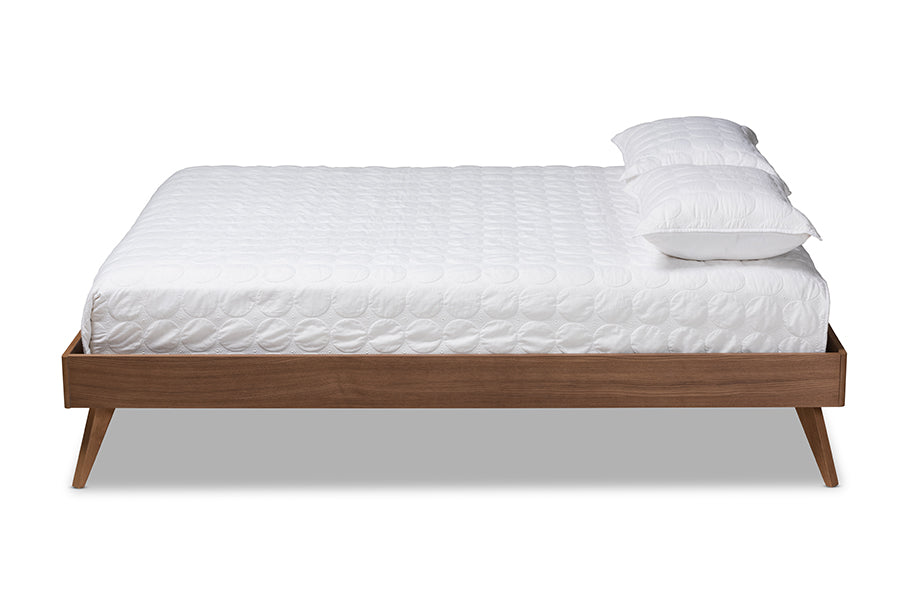 baxton studio lissette mid century modern walnut brown finished wood full size platform bed frame | Modish Furniture Store-3