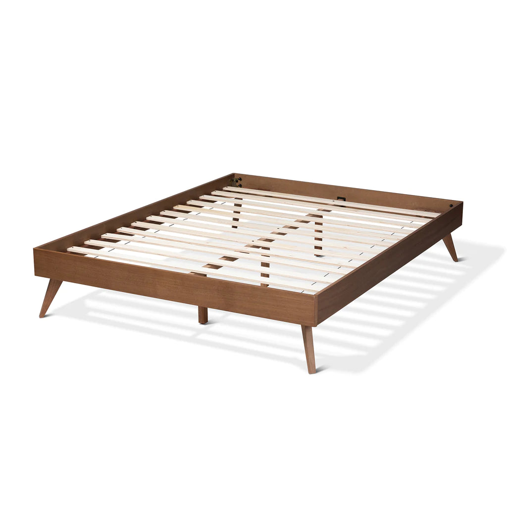 Baxton Studio Lissette Mid-Century Modern Walnut Brown Finished Wood King Size Platform Bed Frame | Beds | Modishstore - 4