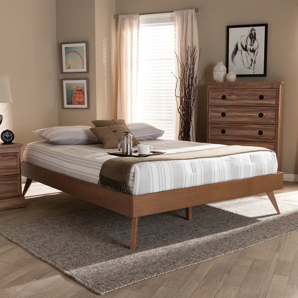 Baxton Studio Liliya Mid-Century Modern Walnut Brown Finished Wood Full Size Platform Bed Frame | Beds | Modishstore - 5
