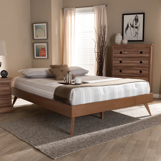 Baxton Studio Lissette Mid-Century Modern Walnut Brown Finished Wood Queen Size Platform Bed Frame | Beds | Modishstore