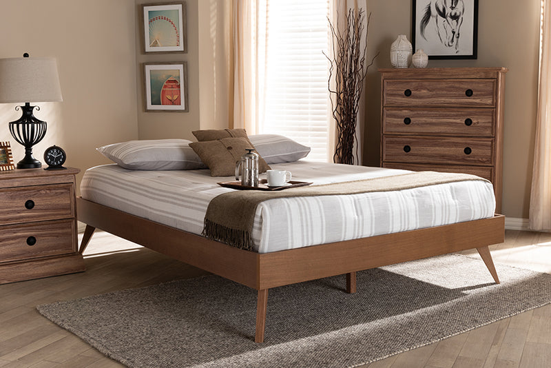 Baxton Studio Lissette Mid-Century Modern Walnut Brown Finished Wood Full Size Platform Bed Frame | Modishstore | Beds