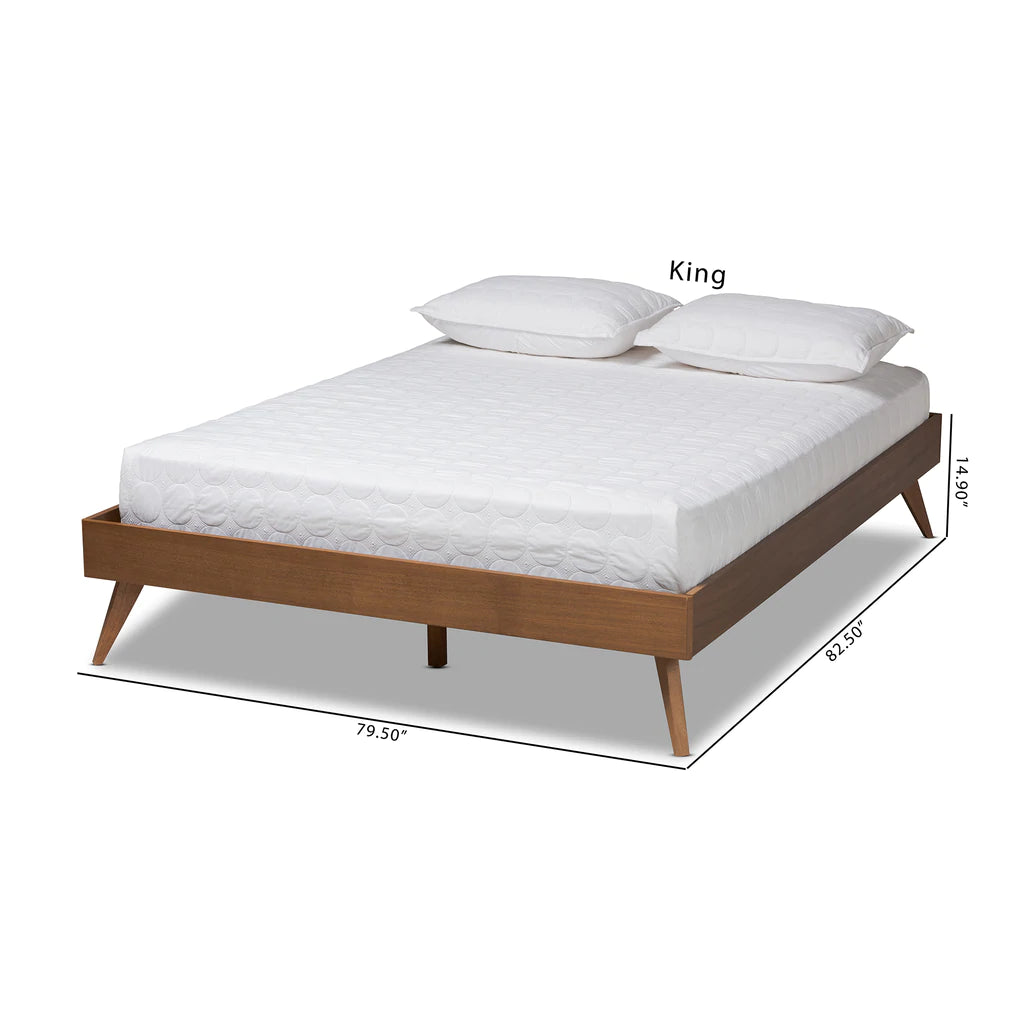 Baxton Studio Lissette Mid-Century Modern Walnut Brown Finished Wood King Size Platform Bed Frame | Beds | Modishstore - 7