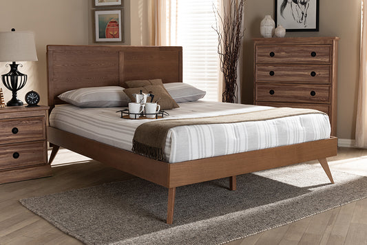 Baxton Studio Zenon Mid-Century Modern Walnut Brown Finished Wood Full Size Platform Bed | Modishstore | Beds