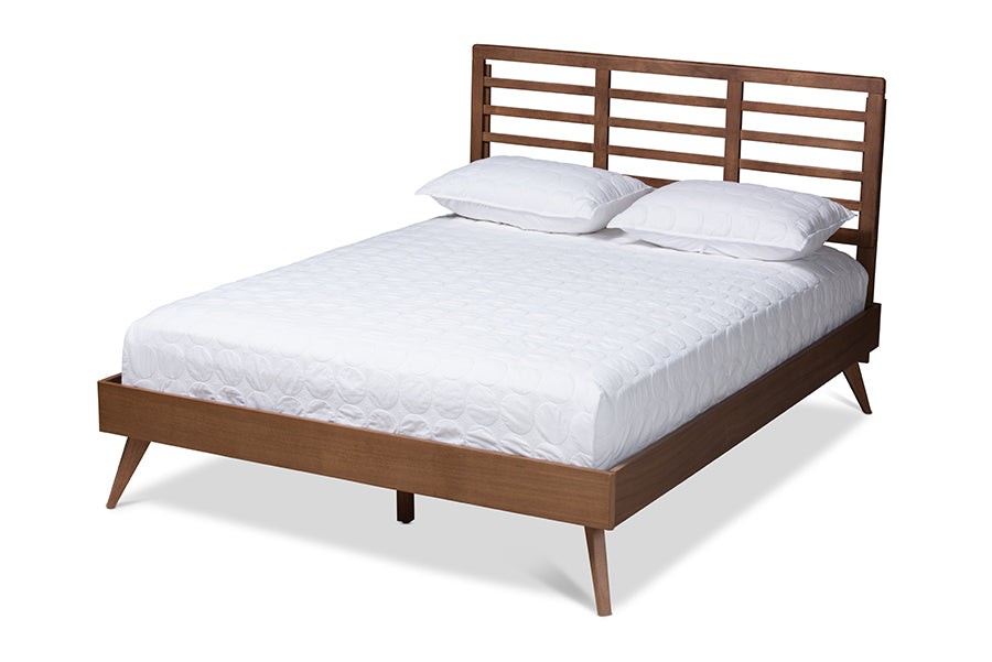 baxton studio calisto mid century modern walnut brown finished wood king size platform bed | Modish Furniture Store-2