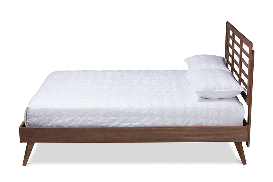 baxton studio calisto mid century modern walnut brown finished wood king size platform bed | Modish Furniture Store-3