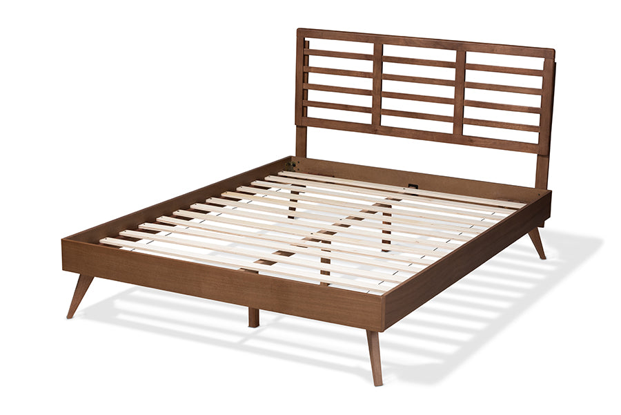 Baxton Studio Calisto Mid-Century Modern Walnut Brown Finished Wood Queen Size Platform Bed | Beds | Modishstore - 4