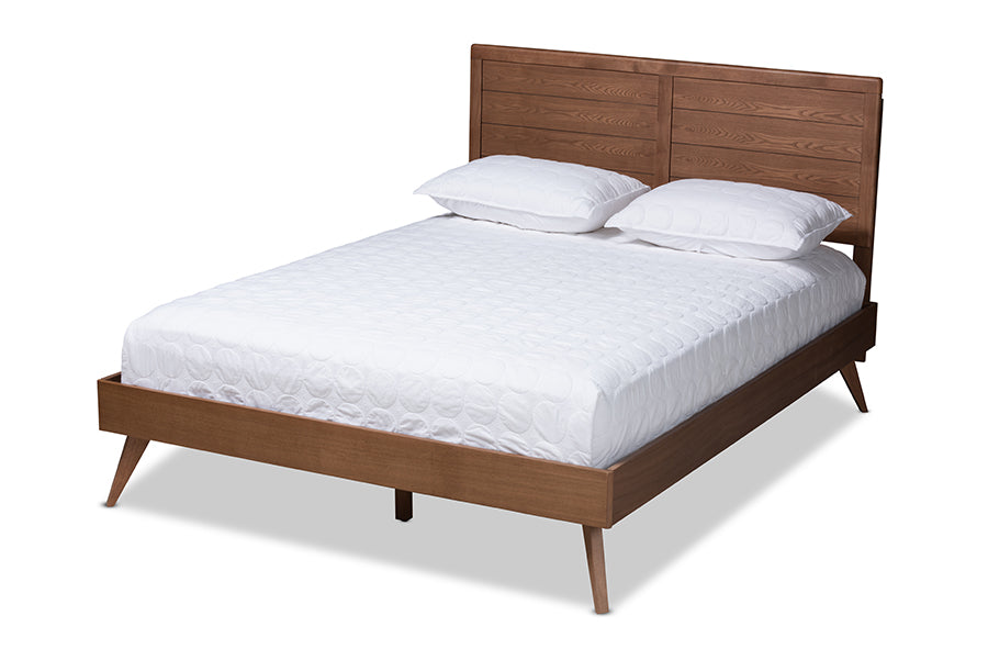 baxton studio artemis mid century modern walnut brown finished wood queen size platform bed | Modish Furniture Store-2