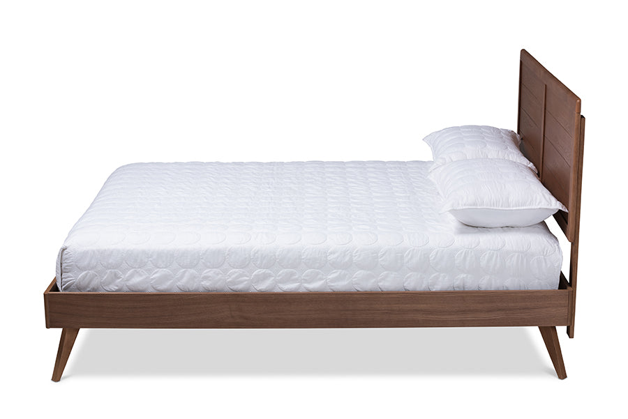 baxton studio artemis mid century modern walnut brown finished wood full size platform bed | Modish Furniture Store-3