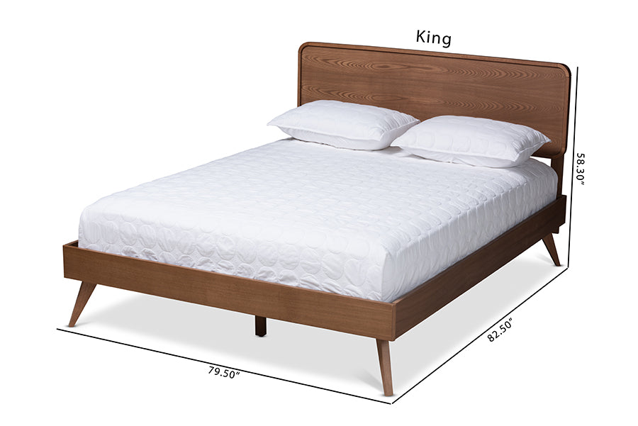 Baxton Studio Demeter Mid-Century Modern Walnut Brown Finished Wood King Size Platform Bed | Beds | Modishstore - 4