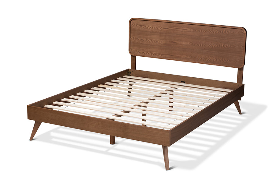 Baxton Studio Demeter Mid-Century Modern Walnut Brown Finished Wood King Size Platform Bed | Beds | Modishstore - 5