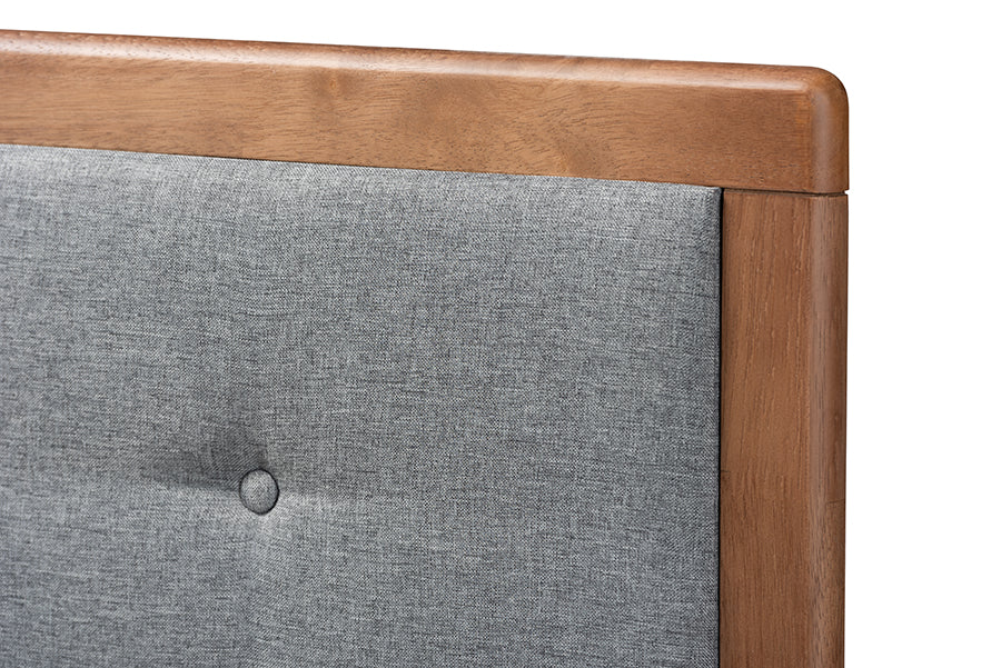 Baxton Studio Ines Mid-Century Modern Dark Grey Fabric Upholstered Walnut Brown Finished Wood Queen Size Platform Bed | Beds | Modishstore - 5