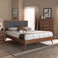 Baxton Studio Ines Mid-Century Modern Dark Grey Fabric Upholstered Walnut Brown Finished Wood Queen Size Platform Bed | Beds | Modishstore