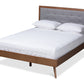 baxton studio ines mid century modern light grey fabric upholstered walnut brown finished wood queen size platform bed | Modish Furniture Store-2