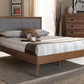 Baxton Studio Ines Mid-Century Modern Light Grey Fabric Upholstered Walnut Brown Finished Wood Full Size Platform Bed | Modishstore | Beds