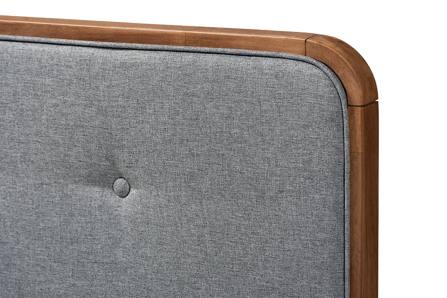 Baxton Studio Dilara Mid-Century Modern Dark Grey Fabric Upholstered Walnut Brown Finished Wood Queen Size Platform Bed | Beds | Modishstore - 6