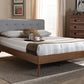 Baxton Studio Dilara Mid-Century Modern Light Grey Fabric Upholstered Walnut Brown Finished Wood King Size Platform Bed | Modishstore | Beds