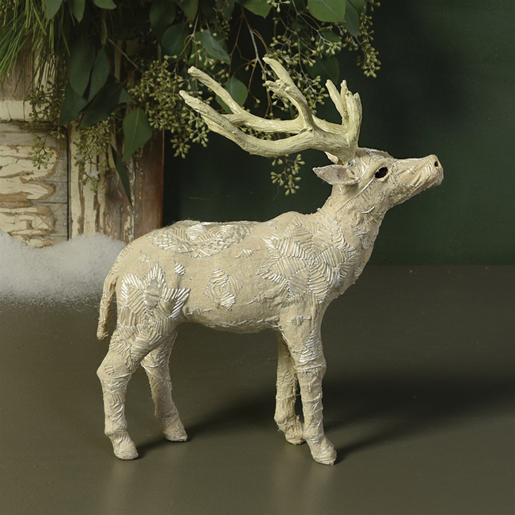 Homart Scandinavian Stag Standing Embroidered White-6