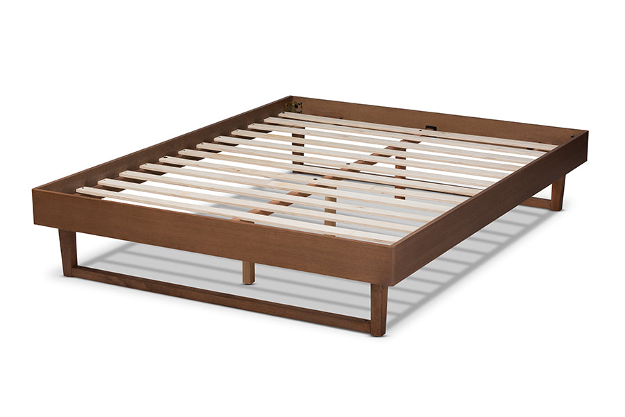 Baxton Studio Liliya Mid-Century Modern Walnut Brown Finished Wood King Size Platform Bed Frame | Beds | Modishstore - 7