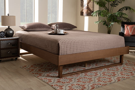 Baxton Studio Liliya Mid-Century Modern Walnut Brown Finished Wood Queen Size Platform Bed Frame | Modishstore | Beds