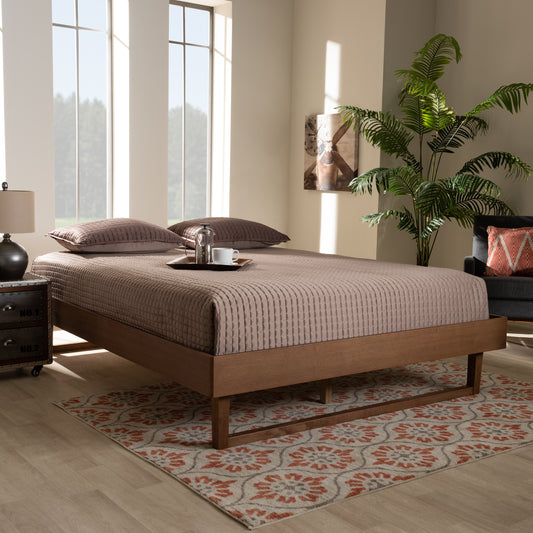 Baxton Studio Liliya Mid-Century Modern Walnut Brown Finished Wood King Size Platform Bed Frame | Beds | Modishstore