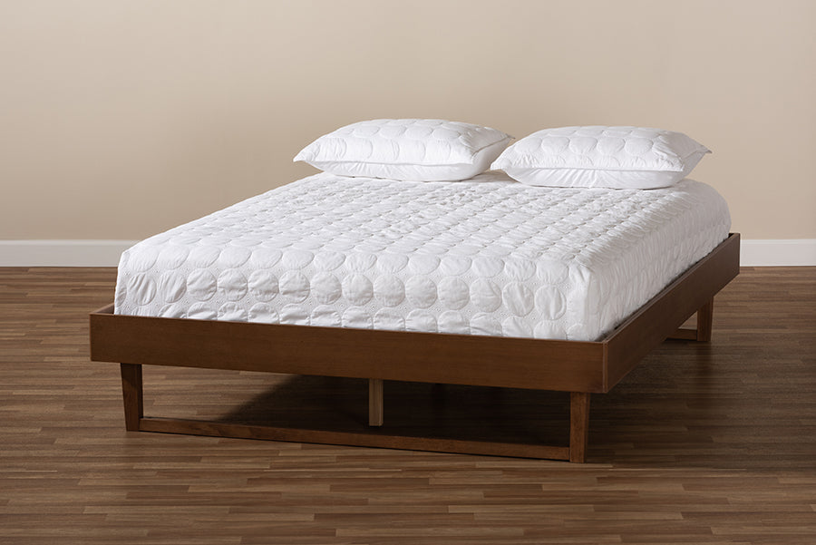 Baxton Studio Liliya Mid-Century Modern Walnut Brown Finished Wood King Size Platform Bed Frame | Beds | Modishstore - 3
