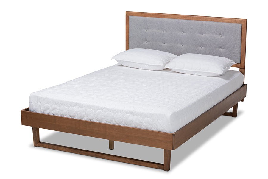 baxton studio viviana modern and contemporary light grey fabric upholstered and ash walnut finished wood queen size platform bed | Modish Furniture Store-2