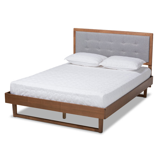 Baxton Studio Viviana Modern and Contemporary Light Grey Fabric Upholstered and Ash Walnut Finished Wood Full Size Platform Bed | Beds | Modishstore