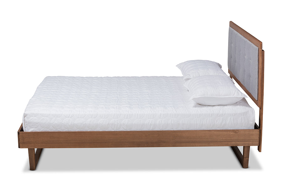 Baxton Studio Viviana Modern and Contemporary Light Grey Fabric Upholstered and Ash Walnut Finished Wood Full Size Platform Bed | Beds | Modishstore - 3
