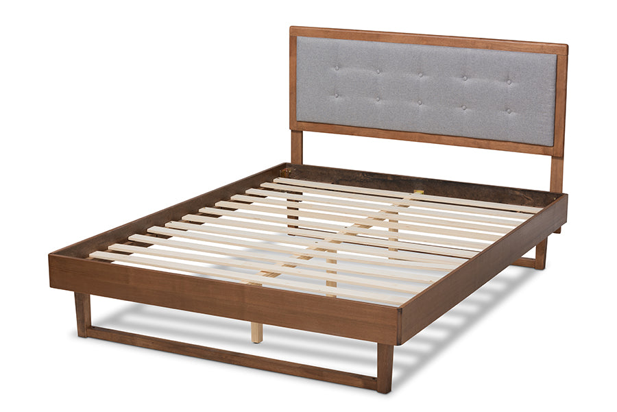 Baxton Studio Viviana Modern and Contemporary Light Grey Fabric Upholstered and Ash Walnut Finished Wood Full Size Platform Bed | Beds | Modishstore - 7