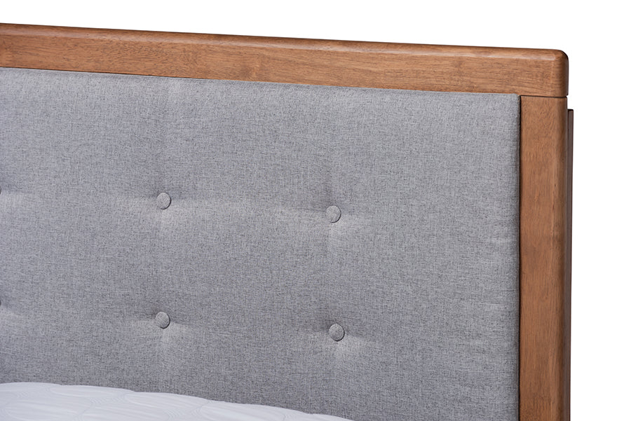 Baxton Studio Viviana Modern and Contemporary Light Grey Fabric Upholstered and Ash Walnut Finished Wood King Size Platform Bed | Beds | Modishstore - 5