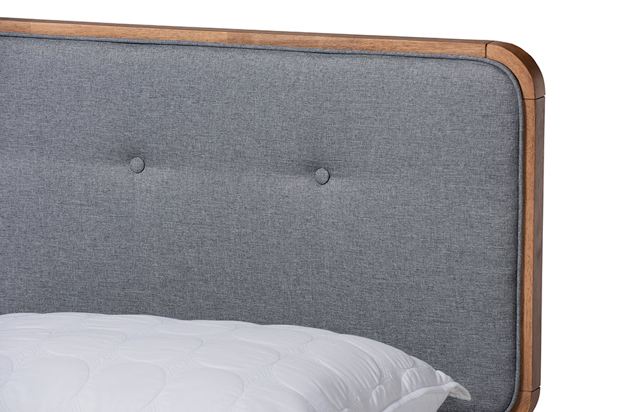 Baxton Studio Natalia Mid-Century Modern Dark Grey Fabric Upholstered and Ash Walnut Finished Wood Queen Size Platform Bed | Beds | Modishstore - 5