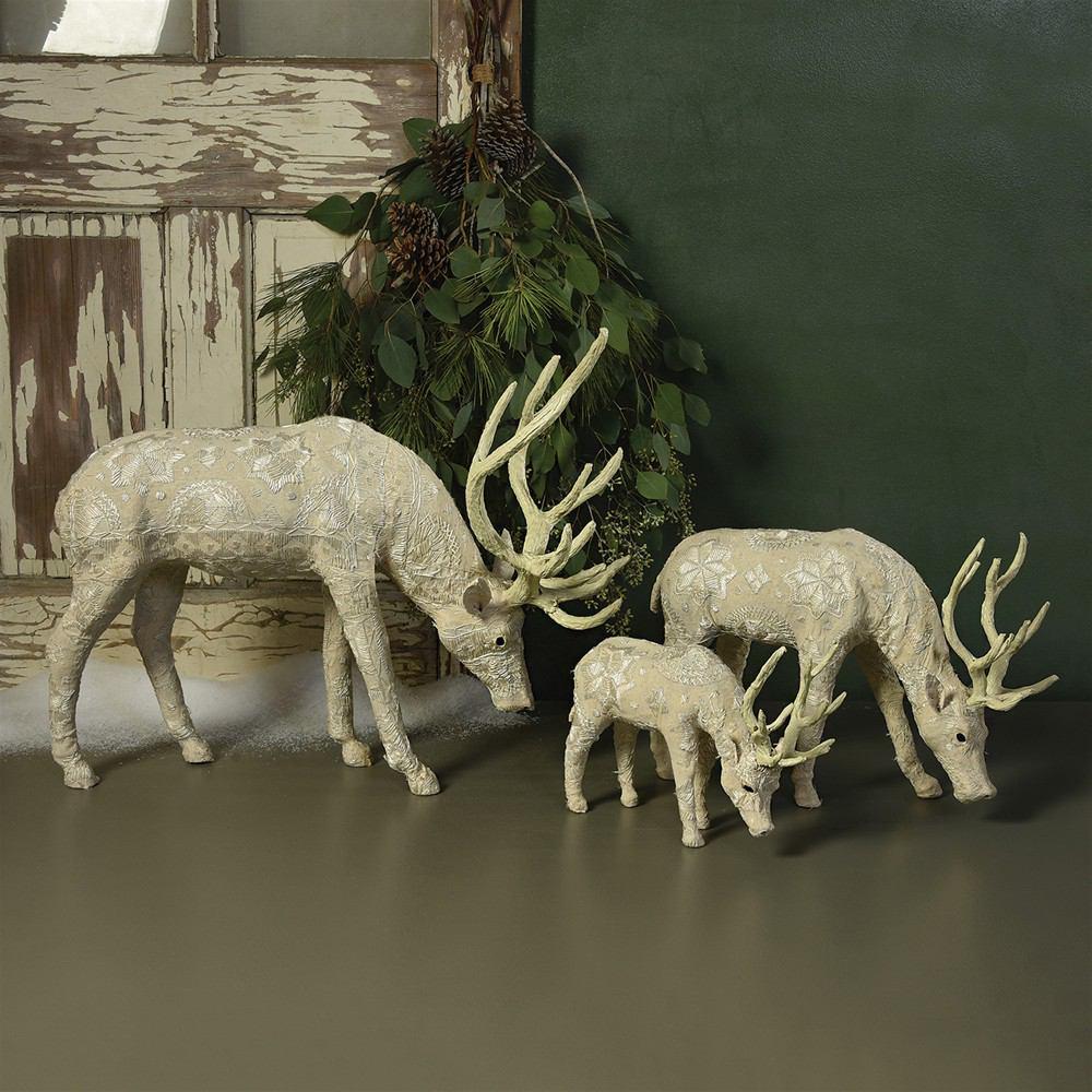 HomArt Scandinavian Stag Grazing - Embroidered White - Set of 2-7