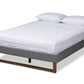 baxton studio liliya mid century modern dark grey fabric upholstered walnut brown finished wood queen size platform bed frame | Modish Furniture Store-2