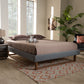 Baxton Studio Liliya Mid-Century Modern Dark Grey Fabric Upholstered Walnut Brown Finished Wood King Size Platform Bed Frame | Beds | Modishstore - 2