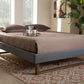 Baxton Studio Liliya Mid-Century Modern Dark Grey Fabric Upholstered Walnut Brown Finished Wood Queen Size Platform Bed Frame | Modishstore | Beds