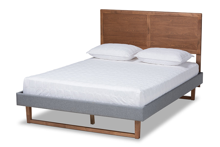 Baxton Studio Allegra Mid-Century Modern Dark Grey Fabric Upholstered and Ash Walnut Brown Finished Wood King Size Platform Bed | Beds | Modishstore - 6