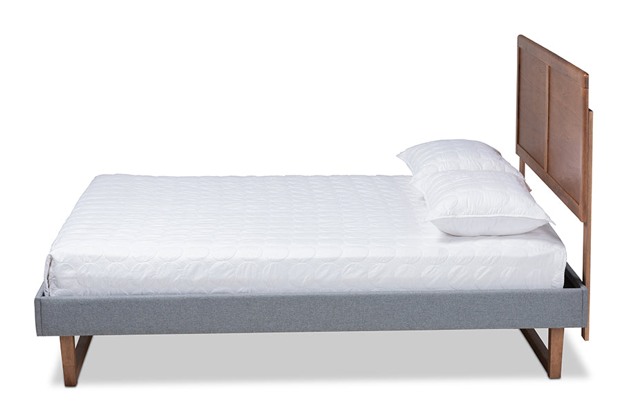 Baxton Studio Allegra Mid-Century Modern Dark Grey Fabric Upholstered and Ash Walnut Brown Finished Wood King Size Platform Bed | Beds | Modishstore - 3