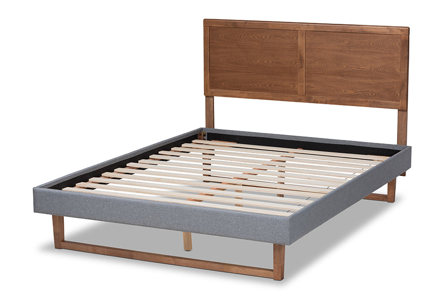 Baxton Studio Allegra Mid-Century Modern Dark Grey Fabric Upholstered and Ash Walnut Brown Finished Wood King Size Platform Bed | Beds | Modishstore - 8