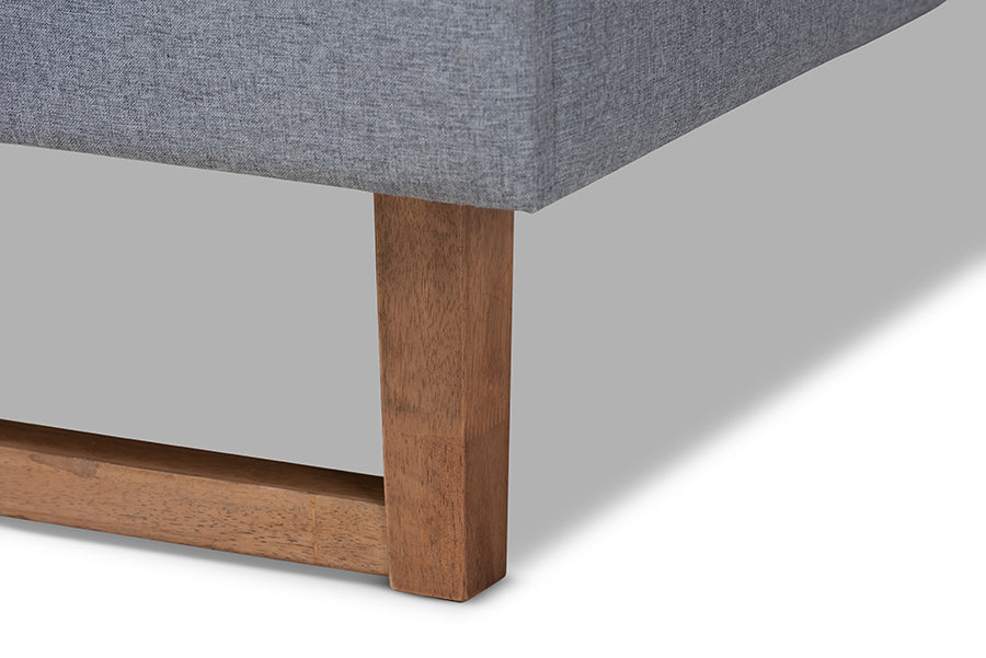 Baxton Studio Allegra Mid-Century Modern Dark Grey Fabric Upholstered and Ash Walnut Brown Finished Wood King Size Platform Bed | Beds | Modishstore - 4