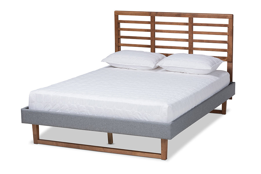 Baxton Studio Rina Modern and Contemporary Dark Grey Fabric Upholstered and Ash Walnut Brown Finished Wood Full Size Platform Bed | Beds | Modishstore - 4