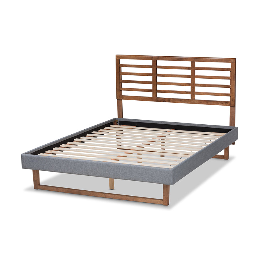 Baxton Studio Rina Modern and Contemporary Dark Grey Fabric Upholstered and Ash Walnut Brown Finished Wood Queen Size Platform Bed | Beds | Modishstore - 6