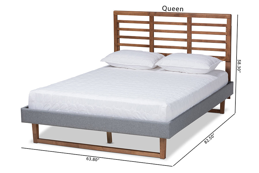 Baxton Studio Rina Modern and Contemporary Dark Grey Fabric Upholstered and Ash Walnut Brown Finished Wood Queen Size Platform Bed | Beds | Modishstore - 5