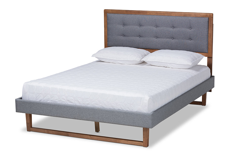 Baxton Studio Emele Modern Transitional Dark Grey Fabric Upholstered and Ash Walnut Brown Finished Wood Queen Size Platform Bed | Beds | Modishstore - 4