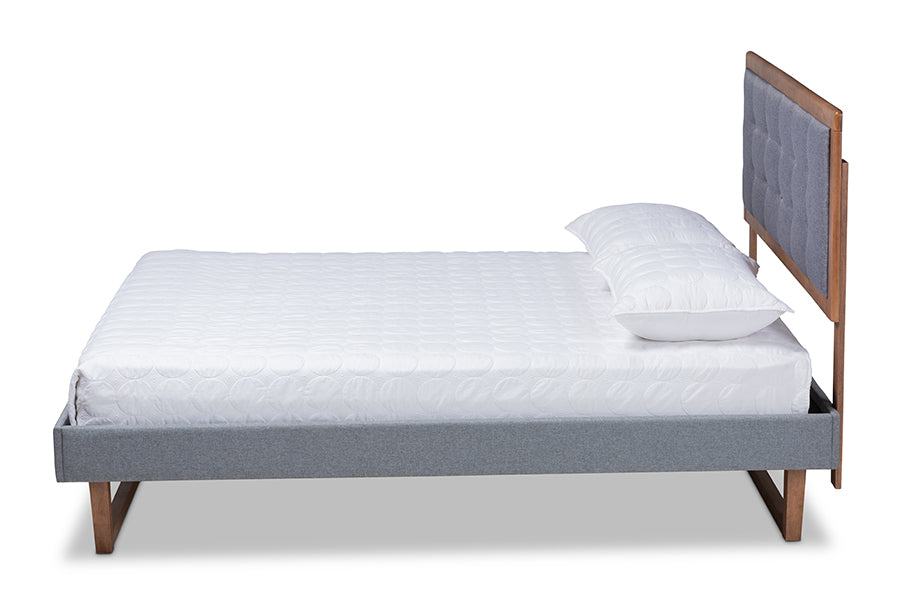Baxton Studio Emele Modern Transitional Dark Grey Fabric Upholstered and Ash Walnut Brown Finished Wood Queen Size Platform Bed | Beds | Modishstore - 2
