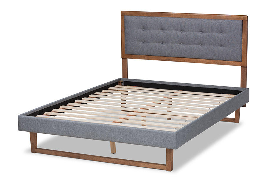 Baxton Studio Emele Modern Transitional Dark Grey Fabric Upholstered and Ash Walnut Brown Finished Wood Queen Size Platform Bed | Beds | Modishstore - 5