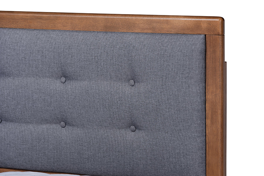 Baxton Studio Emele Modern Transitional Dark Grey Fabric Upholstered and Ash Walnut Brown Finished Wood Queen Size Platform Bed | Beds | Modishstore - 3