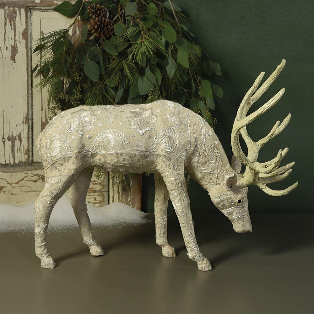 HomArt Scandinavian Stag Grazing - Embroidered White - Set of 2-9