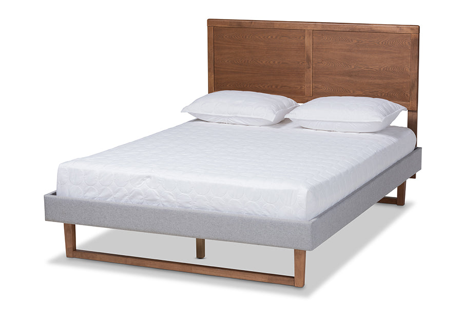 Baxton Studio Eloise Rustic Modern Light Grey Fabric Upholstered and Ash Walnut Brown Finished Wood Queen Size Platform Bed | Beds | Modishstore - 4